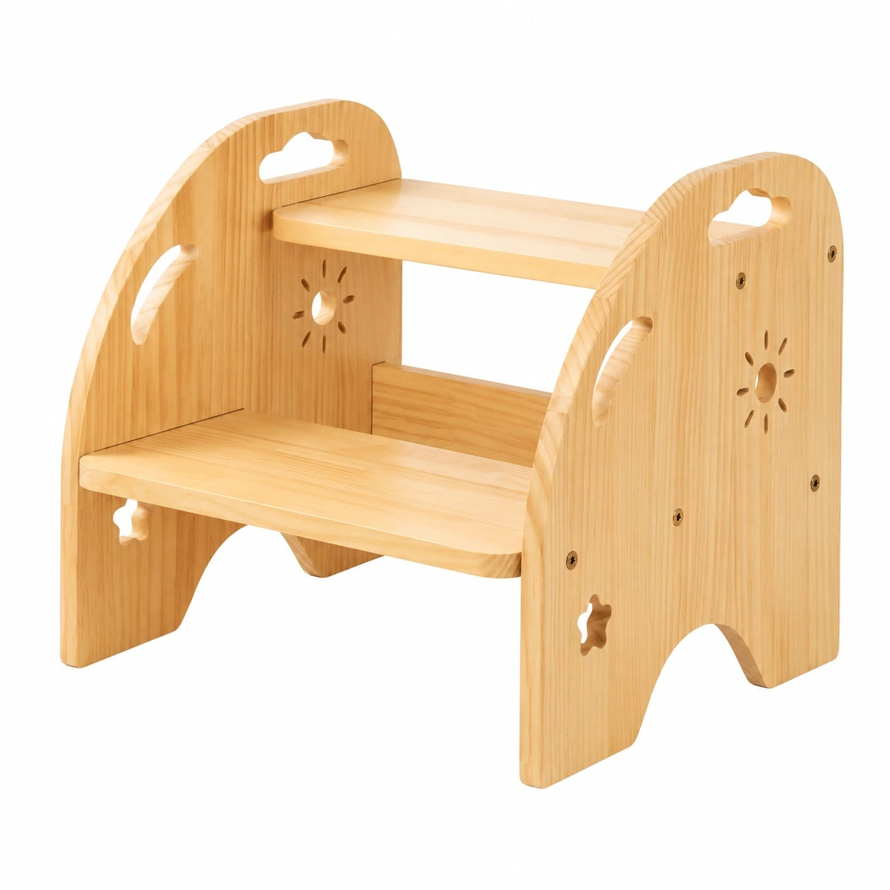 Hochwertiger Holz-Kinderhocker mit 2 Stufen, Rutschfest und Stabil, Bis 100KG Belastbar, Ideal für Bad und Küche