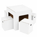 Kinder-Sitzgruppe Pappe 60x60x55 cm, faltbarer Tisch mit Stühlen, Möbel-Set 1 Tisch 4 Hocker - Weiß zum Gestalten