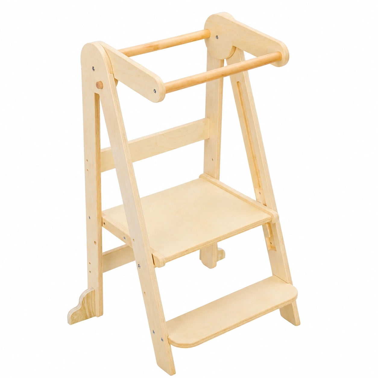 Montessori-Lernturm aus Massivholz, klappbarer Kinderhocker ab 18 Monaten, sicherer Tritthocker für Küche und Bad, beige
