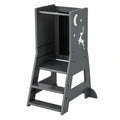 GOPLUS Holzkinder-Lernturm, höhenverstellbarer Tritthocker mit Whiteboard und Stiften, ab 1 Jahr, Grau