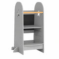 Montessori Lernturm 2-in-1 mit Tafel und Sicherheitsgeländer, 3-fach verstellbarer Kinderhocker, bis 90 kg belastbar