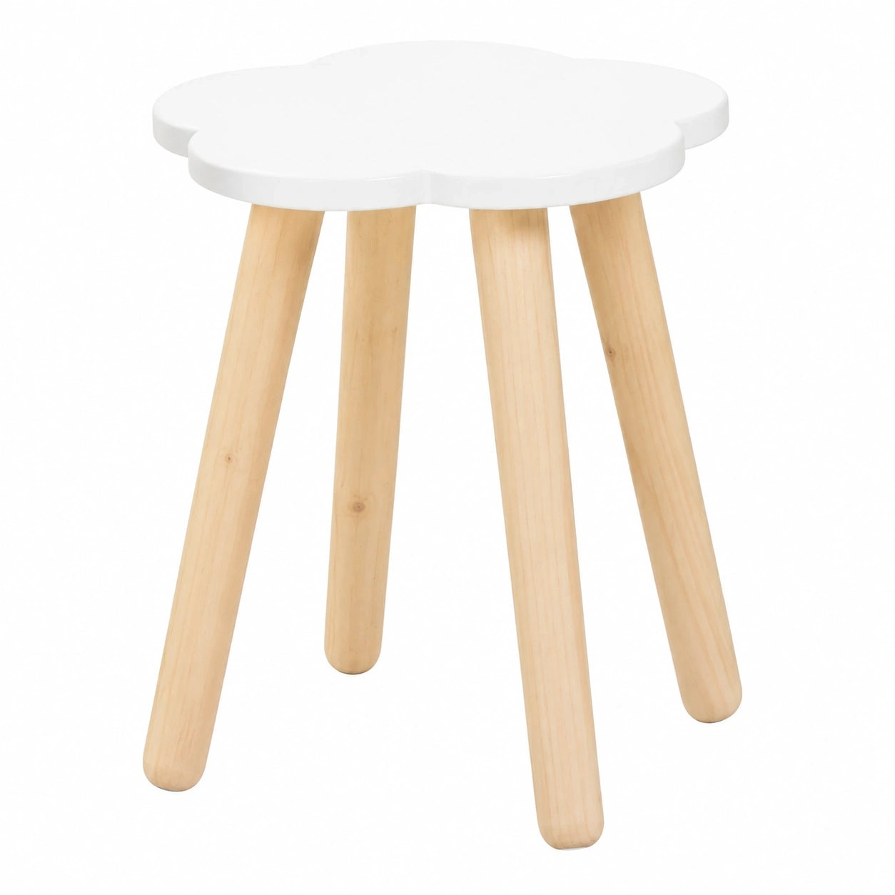 Kinder Holz-Hocker Wolkendesign, Naturnaher Pflanzenhocker, Dekorativer Nachttisch, Inspirierende Kinderzimmer-Dekoration, Mini Beistelltisch Weiß