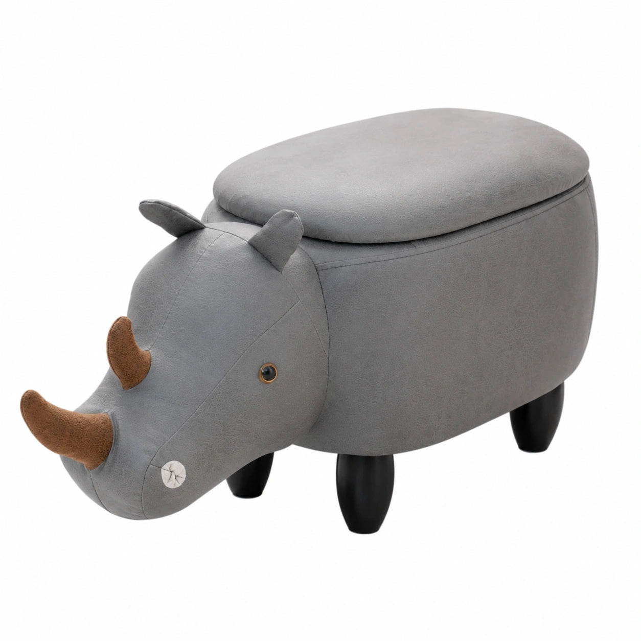 SVITA Kinderhocker Nashorn mit Stauraum und Holzbeinen – Sitzhocker für Kinderzimmer