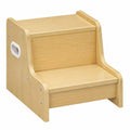 Kinder Tritthocker aus Holz, 2-stufig mit Rutschfester Matte, Griffen für Badezimmer, Küche, Kinderzimmer, Natur