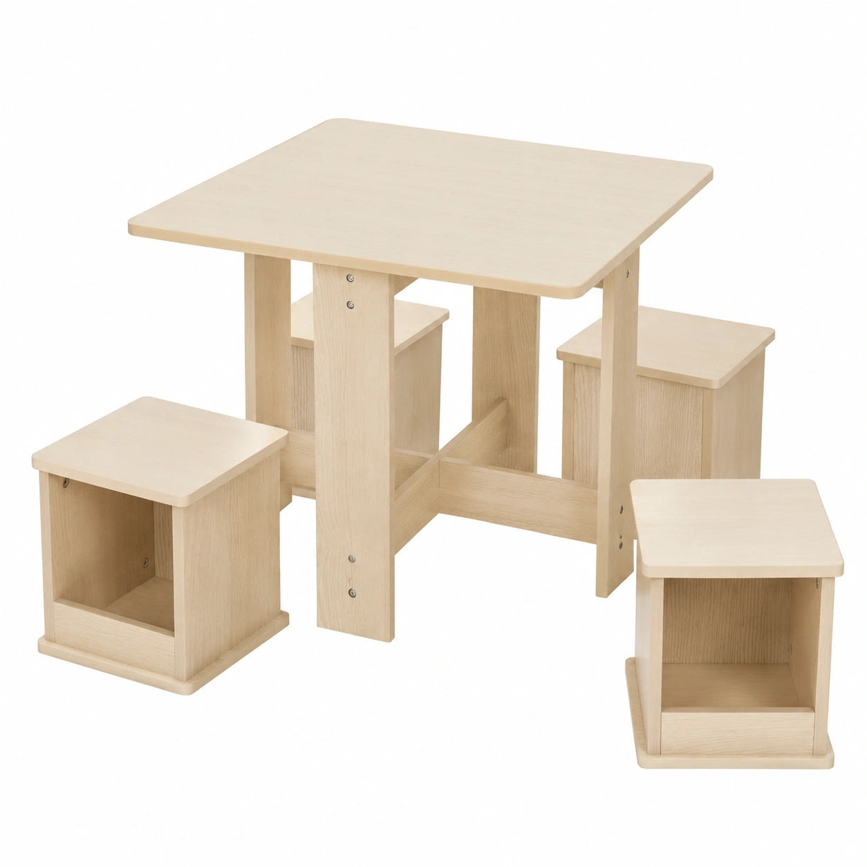 Joyz 5-teiliges Kindermöbel-Set mit Tisch und Stauraum-Hockern, Holz-Kindersitzgruppe für Spiel- und Kinderzimmer
