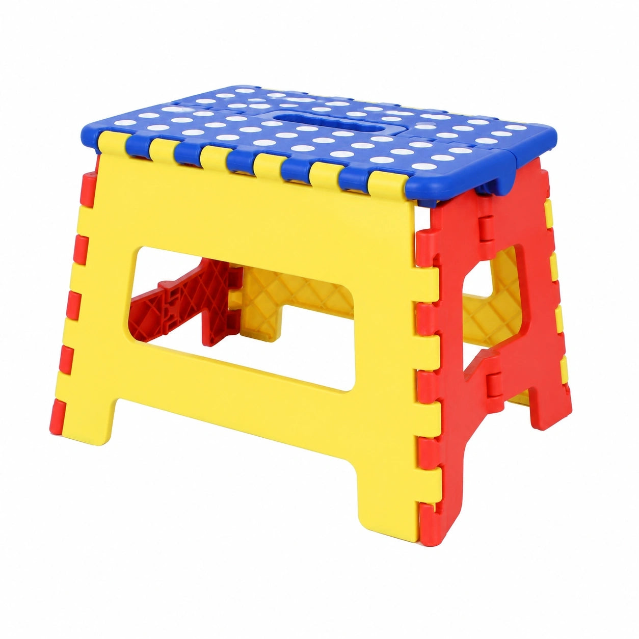 Klappbarer Tritthocker 22 cm mit rutschfester Oberfläche, bis 150 kg belastbar, farbig, mit Tragegriff