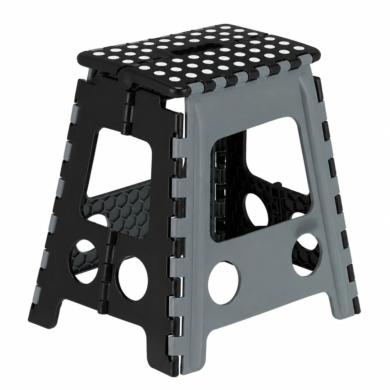 Klappbarer Tritthocker XL aus Kunststoff, 120 kg Tragkraft, Schwarz-Grau