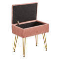Moderner Samt-Schminkhocker mit Stauraum, goldenem Gestell, kompakt und vielseitig für Schlafzimmer und Büro, Rosa