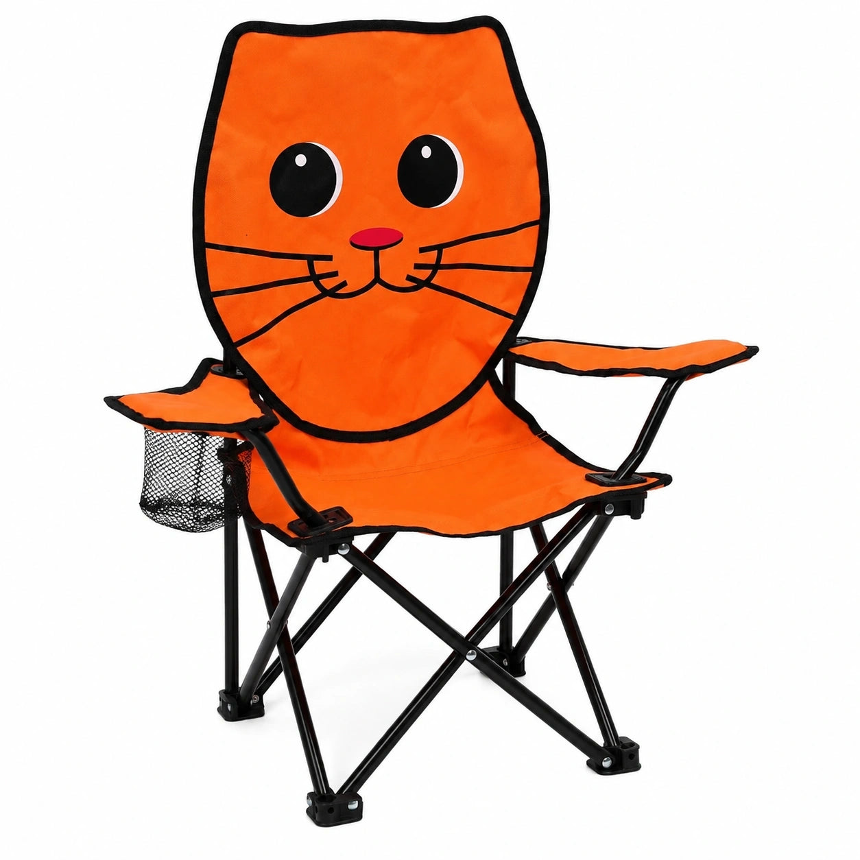 Kinder Campingstuhl Klappbar - Tierdesign Klappstuhl für Garten und Strand, Motiv: Katze (Orange)