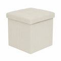 Premium Sitzhocker mit Stauraum, klappbar, Leinen-Baumwolle, Holzrahmen, Beige, 150 kg Tragkraft, 38x38x38 cm