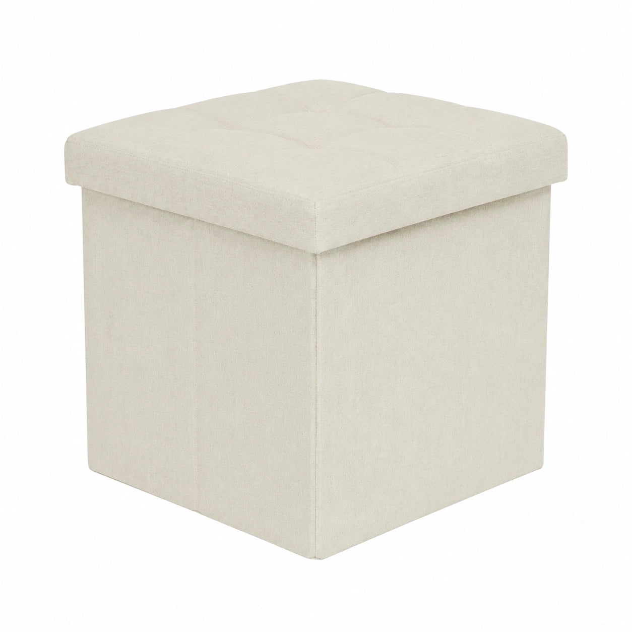 Premium Sitzhocker mit Stauraum, klappbar, Leinen-Baumwolle, Holzrahmen, Beige, 150 kg Tragkraft, 38x38x38 cm