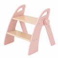 Faltbare Kindertrittleiter aus Holz, 2 Stufen, bis 130kg, mit Antirutsch und Griffen, für Bad, Kinderzimmer, Küche, Rosa