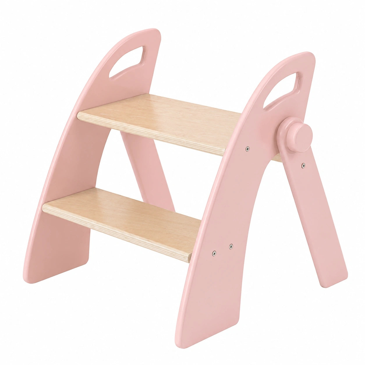 Faltbare Kindertrittleiter aus Holz, 2 Stufen, bis 130kg, mit Antirutsch und Griffen, für Bad, Kinderzimmer, Küche, Rosa