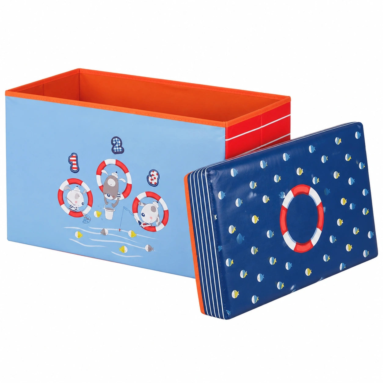 Kinder Aufbewahrungsbox, faltbar, mit Meer-Motiv, 50L, blau