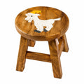 Massiver Kinderhocker aus Holz mit Ziegenmotiv, Höhe 25 cm